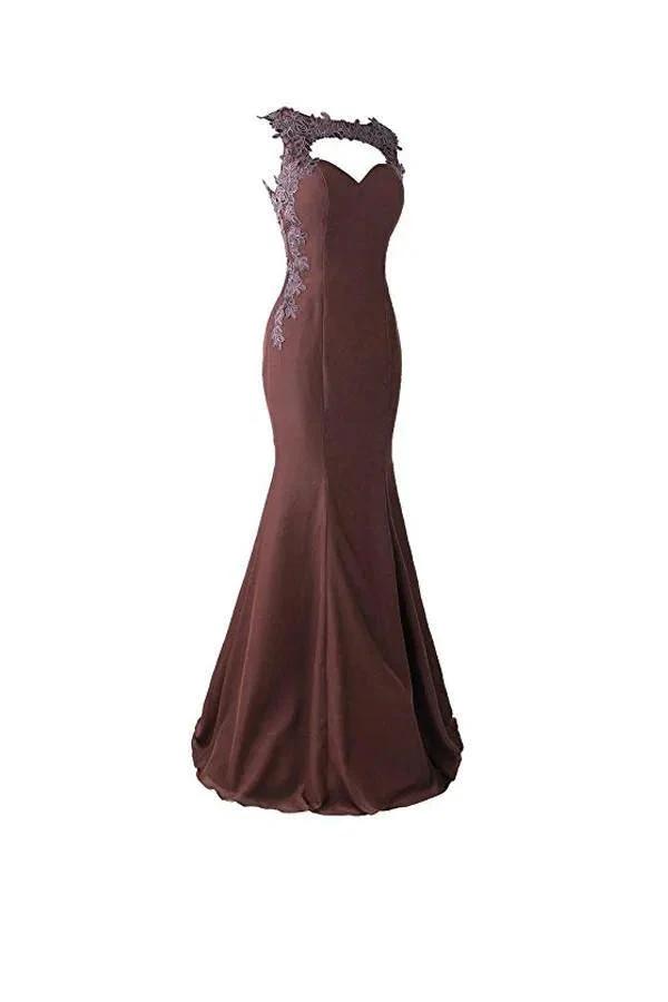 Mermaid Prom Dress Lace Appliques Sheer Back Bridesmaid Dress (ZD13203)