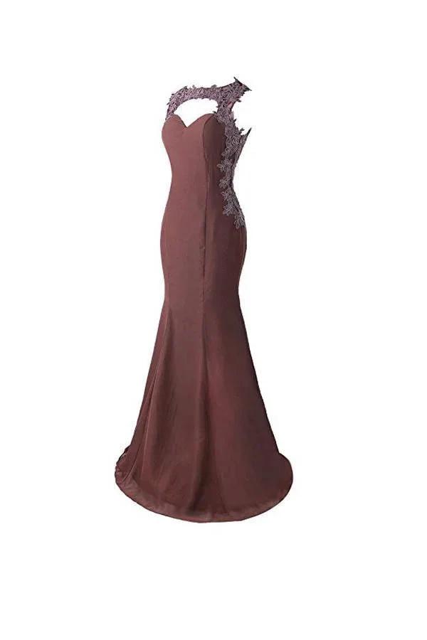 Mermaid Prom Dress Lace Appliques Sheer Back Bridesmaid Dress (ZD13203)