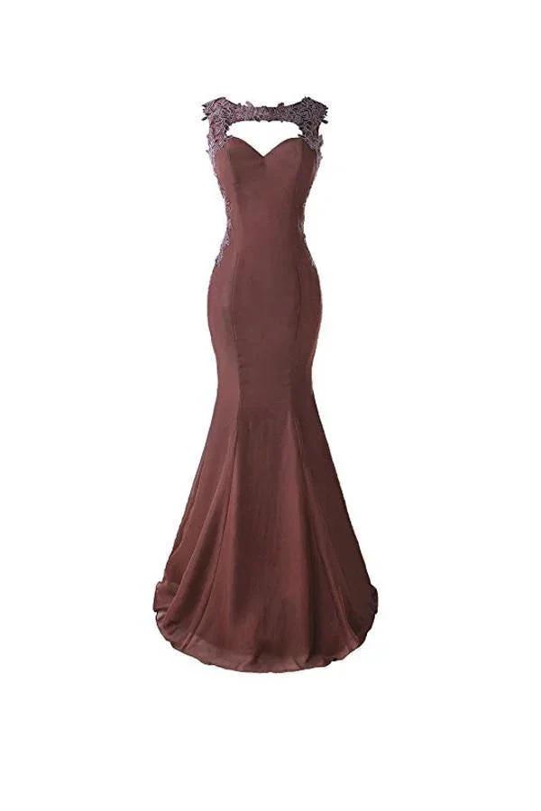 Mermaid Prom Dress Lace Appliques Sheer Back Bridesmaid Dress (ZD13203)