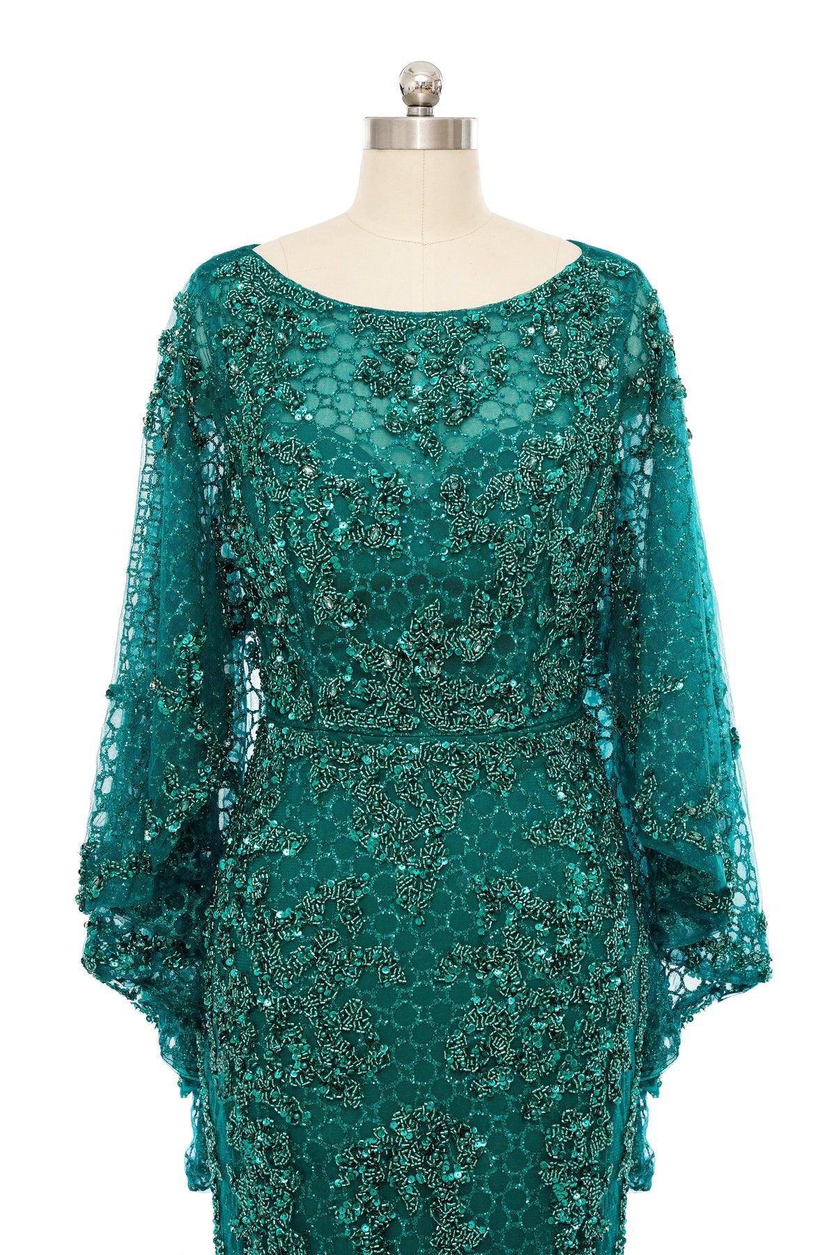 Mermaid Round Floor-length Long Sleeve Sequined Beading Gorgeous Prom Dresses