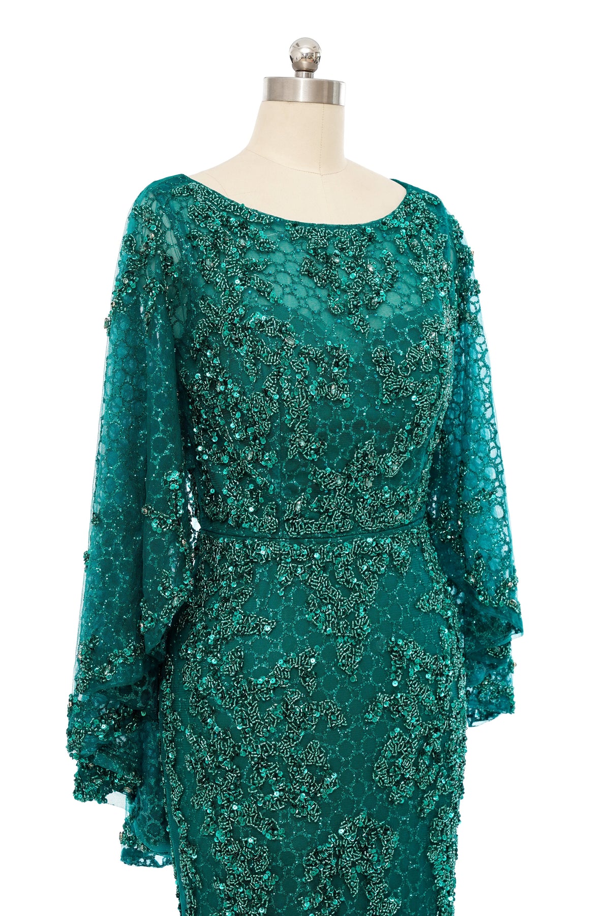 Mermaid Round Floor-length Long Sleeve Sequined Beading Gorgeous Prom Dresses