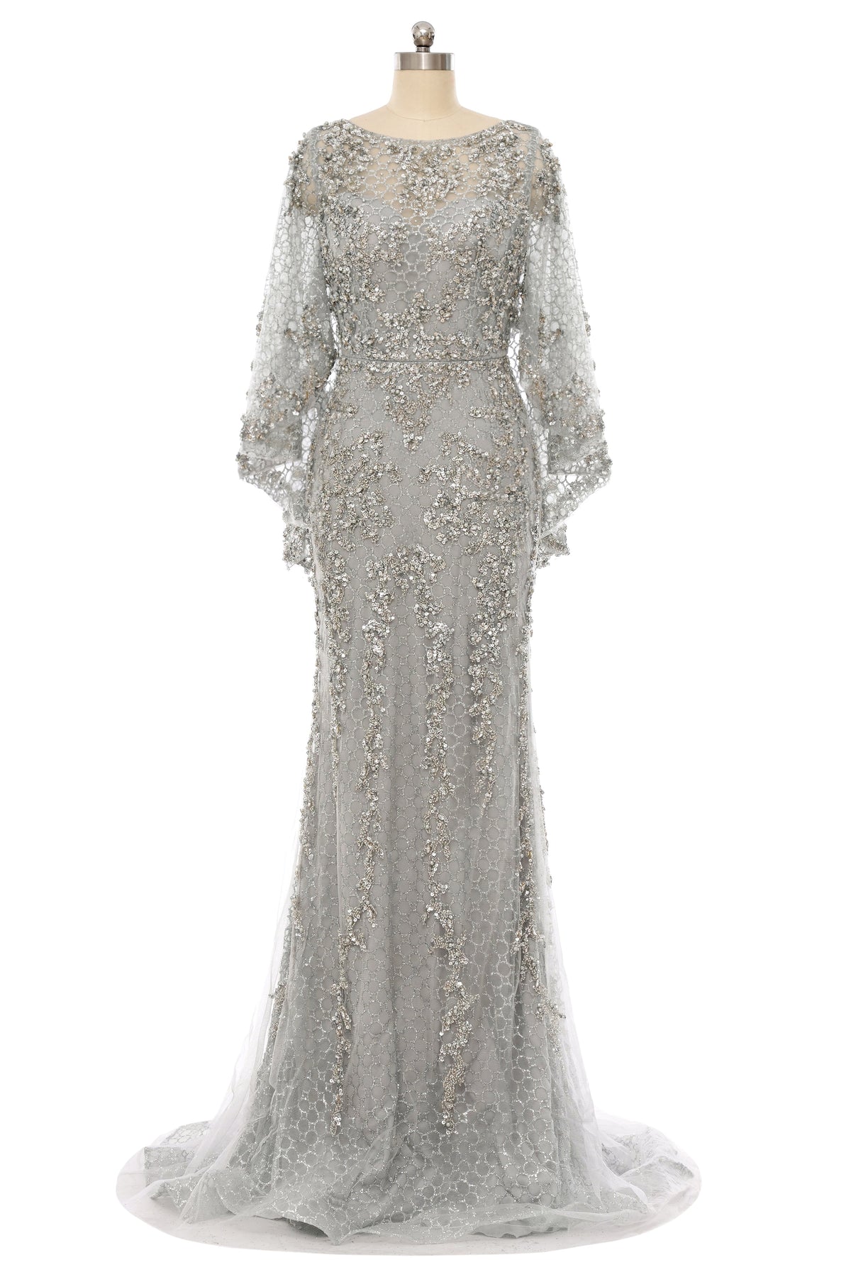 Mermaid Round Floor-length Long Sleeve Sequined Beading Gorgeous Prom Dresses