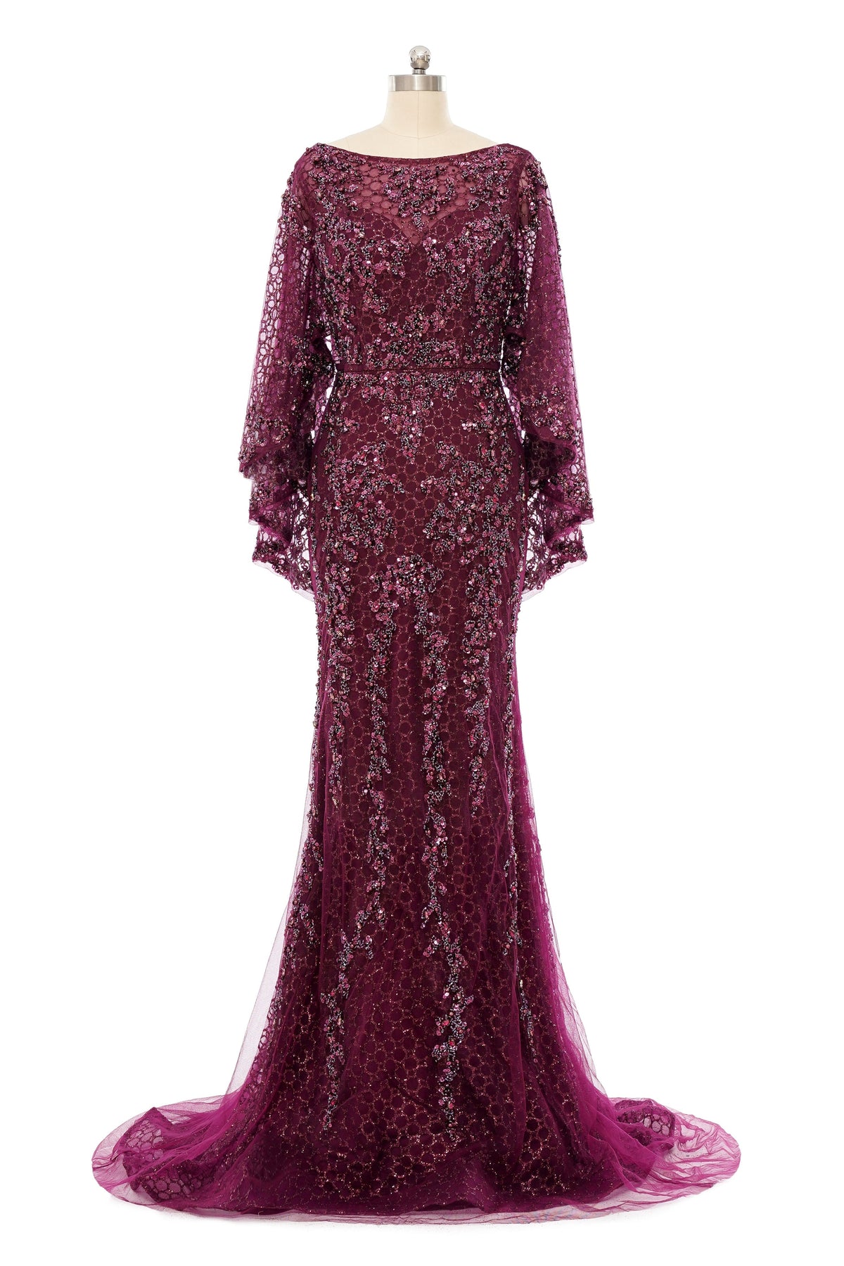 Mermaid Round Floor-length Long Sleeve Sequined Beading Gorgeous Prom Dresses