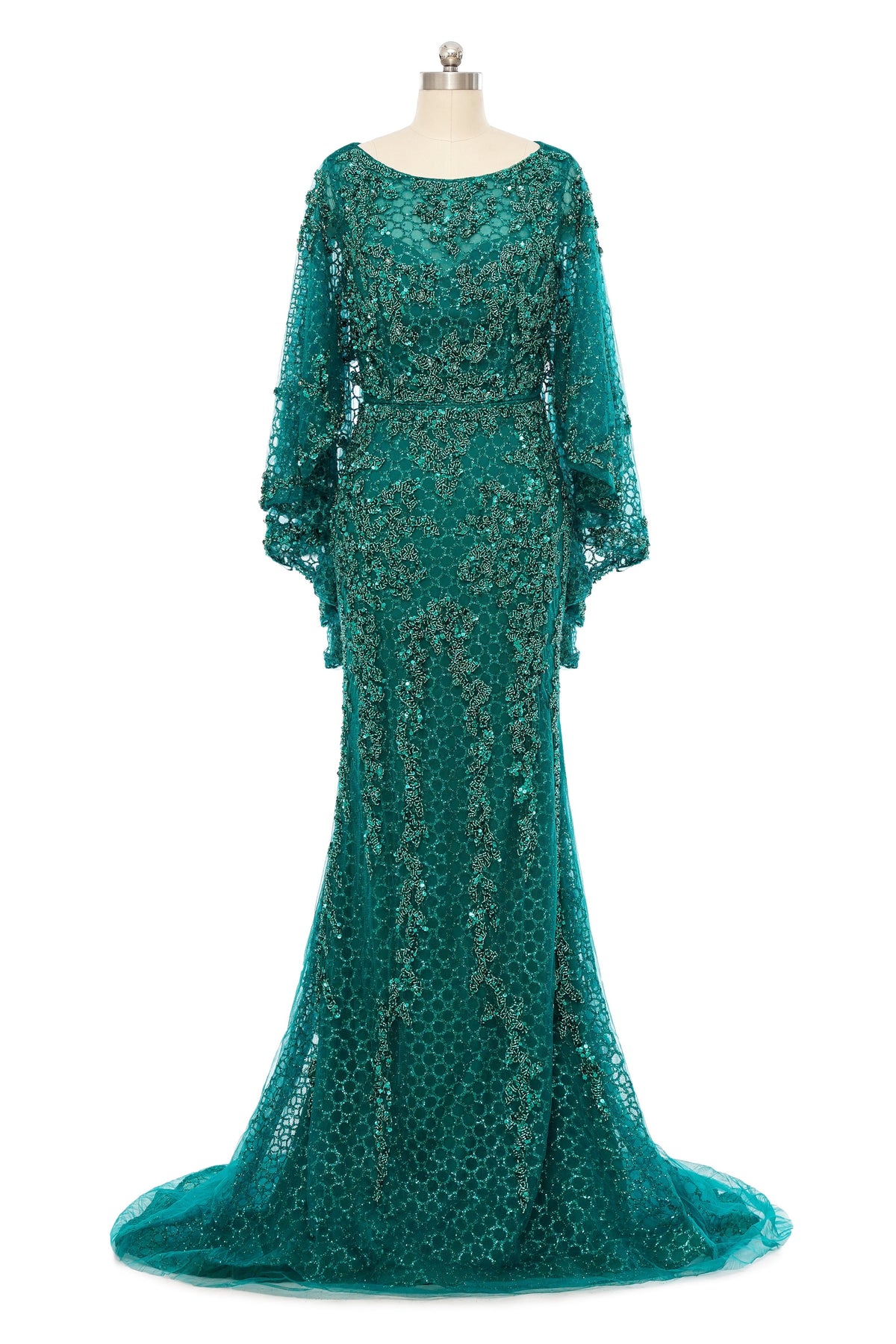 Mermaid Round Floor-length Long Sleeve Sequined Beading Gorgeous Prom Dresses