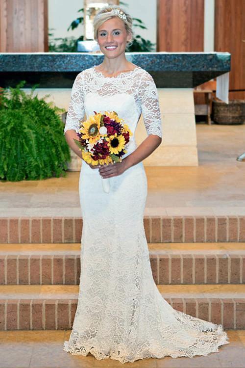 Mermaid Scoop Open Back Long Sleeves Wedding Dresses With Appliques (ZD15444)