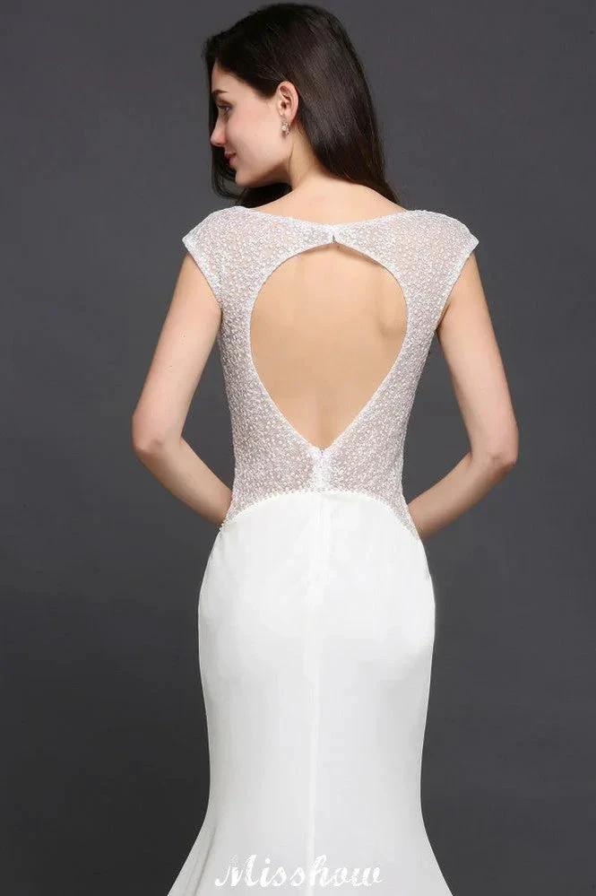 Mermaid Scoop White Chiffon Beadings Evening Dress (ZD13891)
