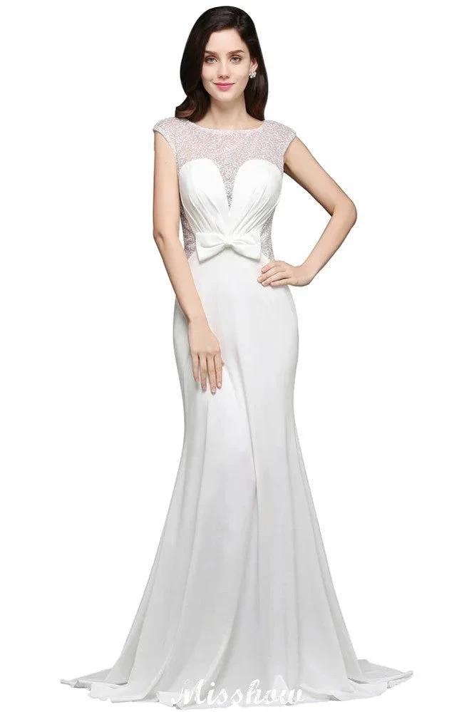 Mermaid Scoop White Chiffon Beadings Evening Dress (ZD13891)