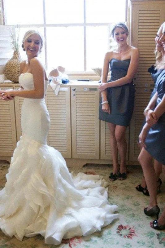 Mermaid Sleeveless Sweetheart Ruffless Wedding Dress (ZD13869)