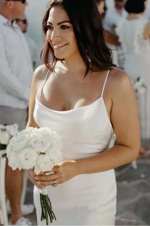 Mermaid Spaghetti Straps Backless Court Train White Wedding Dress (ZD16361)