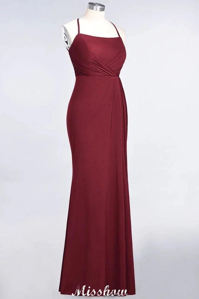 Mermaid spandex Lace Spaghetti-Straps Sleeveless Floor-Length Bridesmaid Dress (ZD12897)