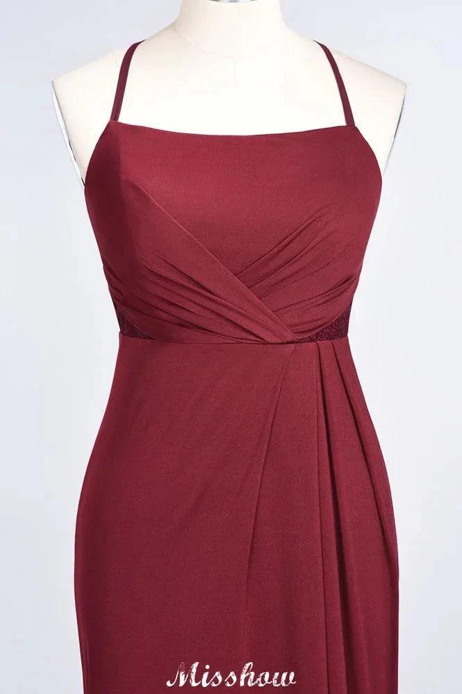 Mermaid spandex Lace Spaghetti-Straps Sleeveless Floor-Length Bridesmaid Dress (ZD12897)