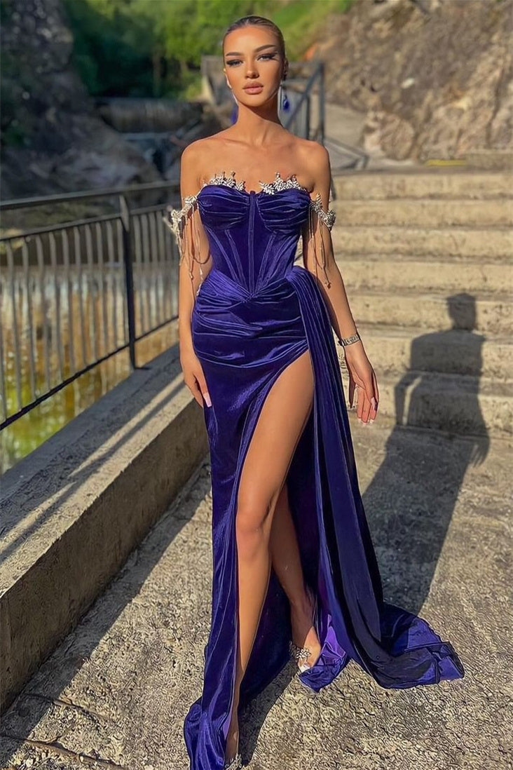Mermaid Strapless Sweetheart Off-the-shoulder High Split Side train Floor-Length Prom Dress