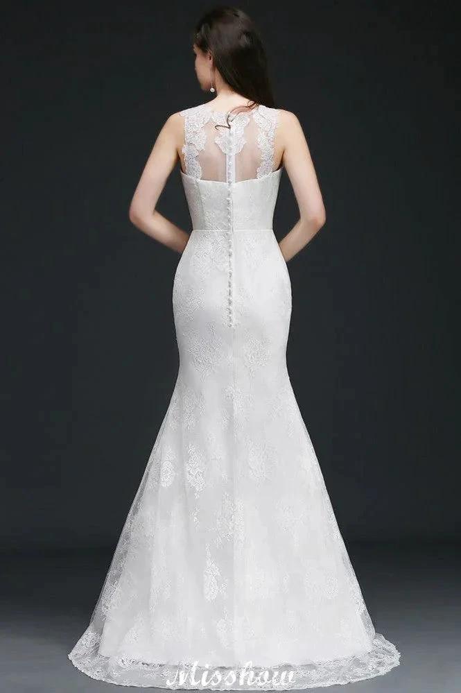 Mermaid Sweep Train Lace New Arrival Wedding Dresses with Buttons (ZD16611)