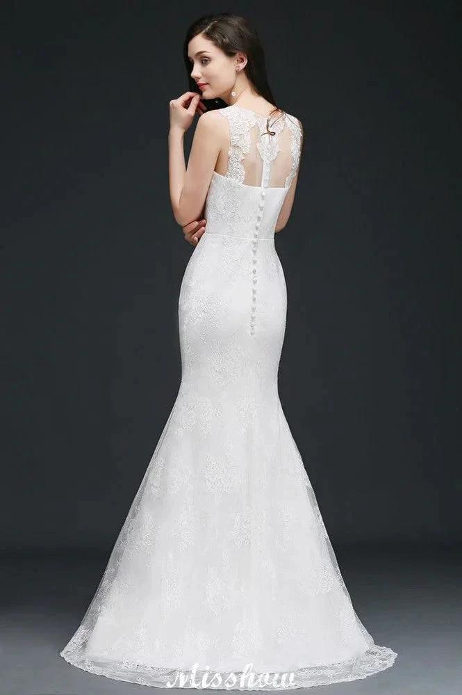 Mermaid Sweep Train Lace New Arrival Wedding Dresses with Buttons (ZD16611)