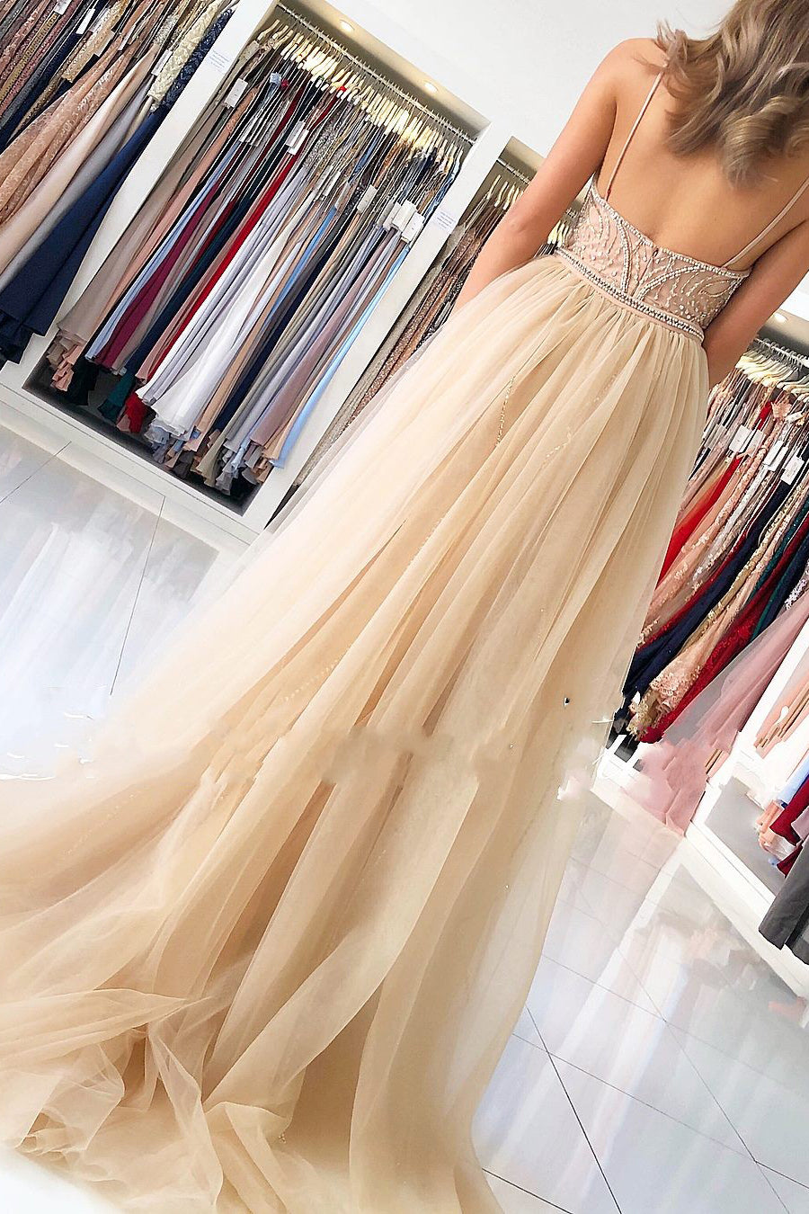 Mermaid Sweetheart Beading Long Prom Dress With Tulle Train - View 3 | VelvetHem