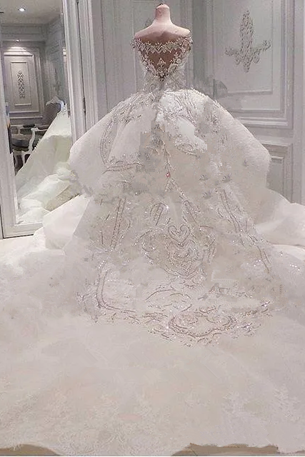 Mermaid Sweetheart Floor-Length Wide Hem Tulle Beading Wedding Dress
