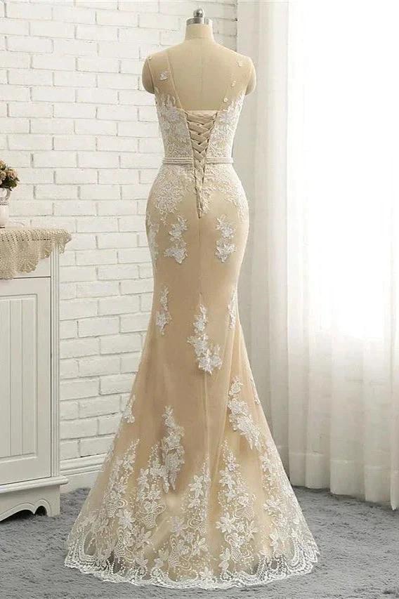 Mermaid \ Trumpet Jewel Neck Chapel Train Lace Tulle Lace Over Satin Regular Straps Formal See-Through Wedding Dresses (ZD16572)