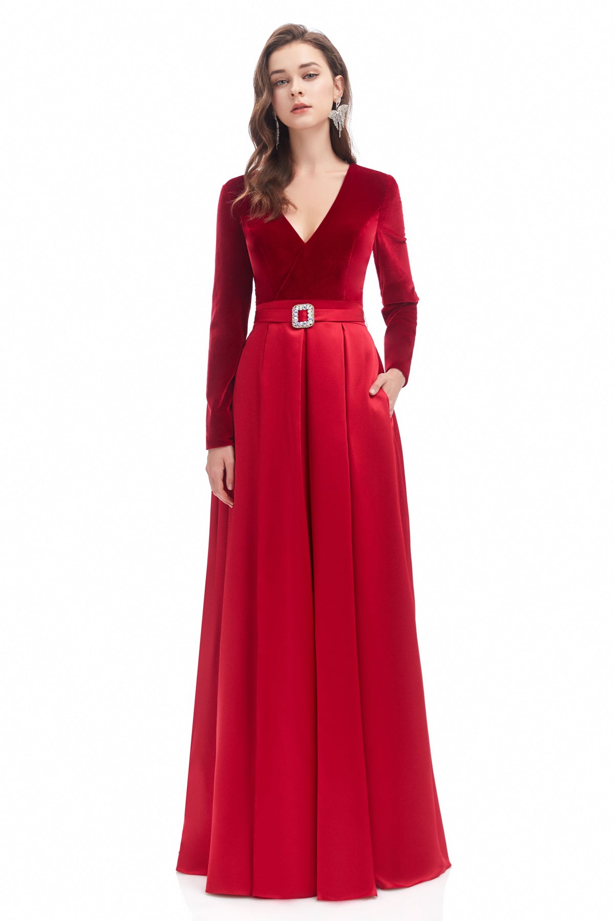 Mermaid V-Neck High Split Floor-Length Long Sleeve Open Back Prom Dress