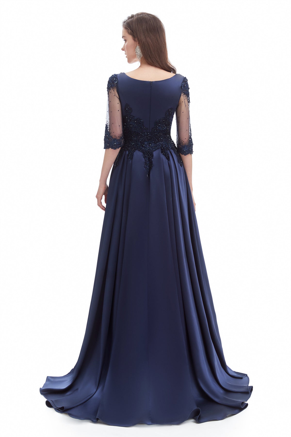 Mermaid V-Neck Sequined Beaded Floor-Length Half Sleeves Appliques Lace Prom Dress