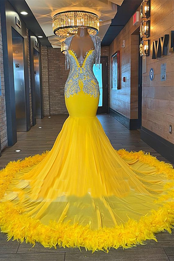 Mermaid V-Neck Sequined Beaded Floor-Length Sleeveless Open Back Prom Dress