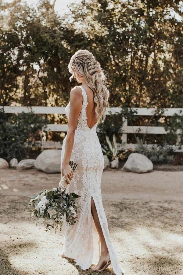 Mermaid/Trumpet Deep V-neck Lace Boho Wedding Dress Bridal Gown (ZD16001)