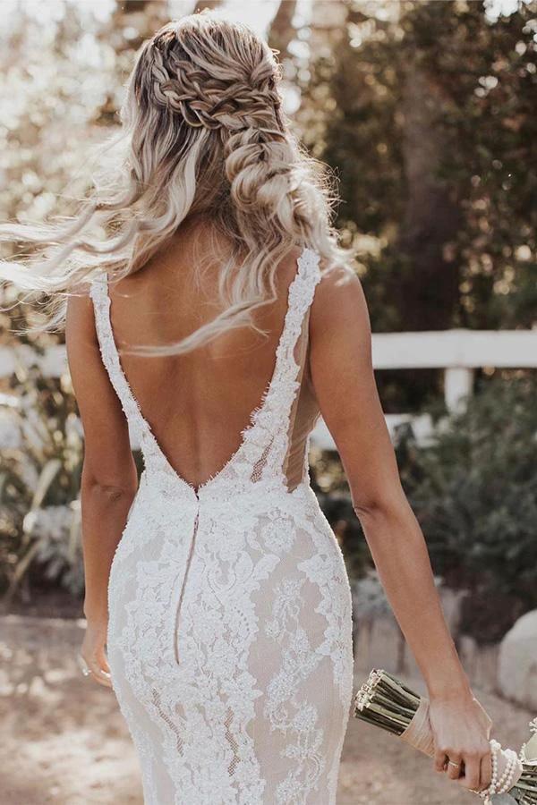 Mermaid/Trumpet Deep V-neck Lace Boho Wedding Dress Bridal Gown (ZD16001)