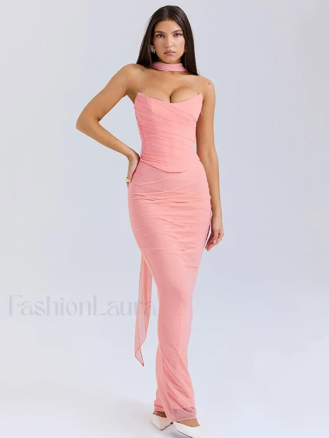 Mesh Patchwork Two Piece Maxi Dress
