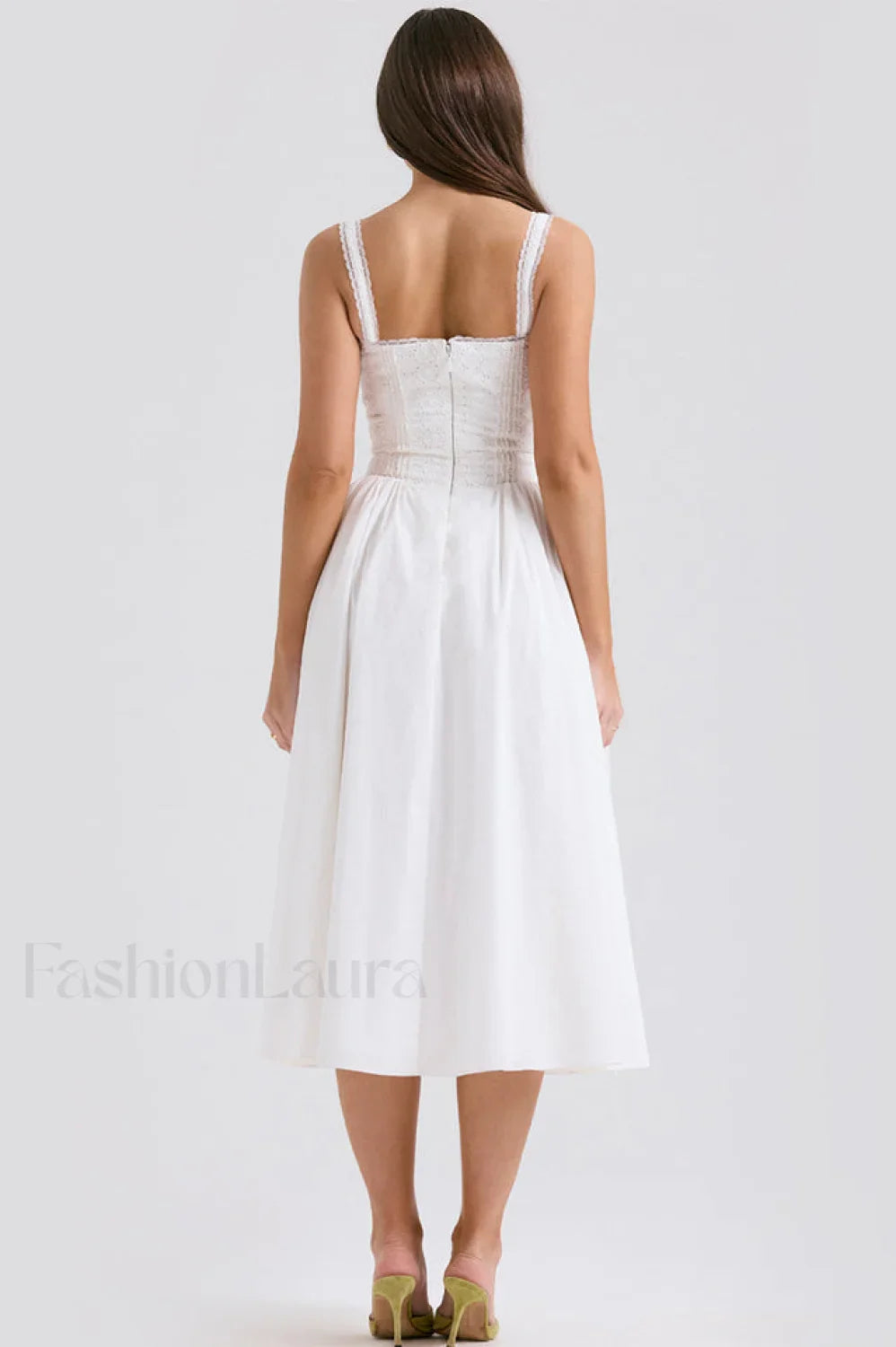 Milia White Stylish Brogue Cotton Dress