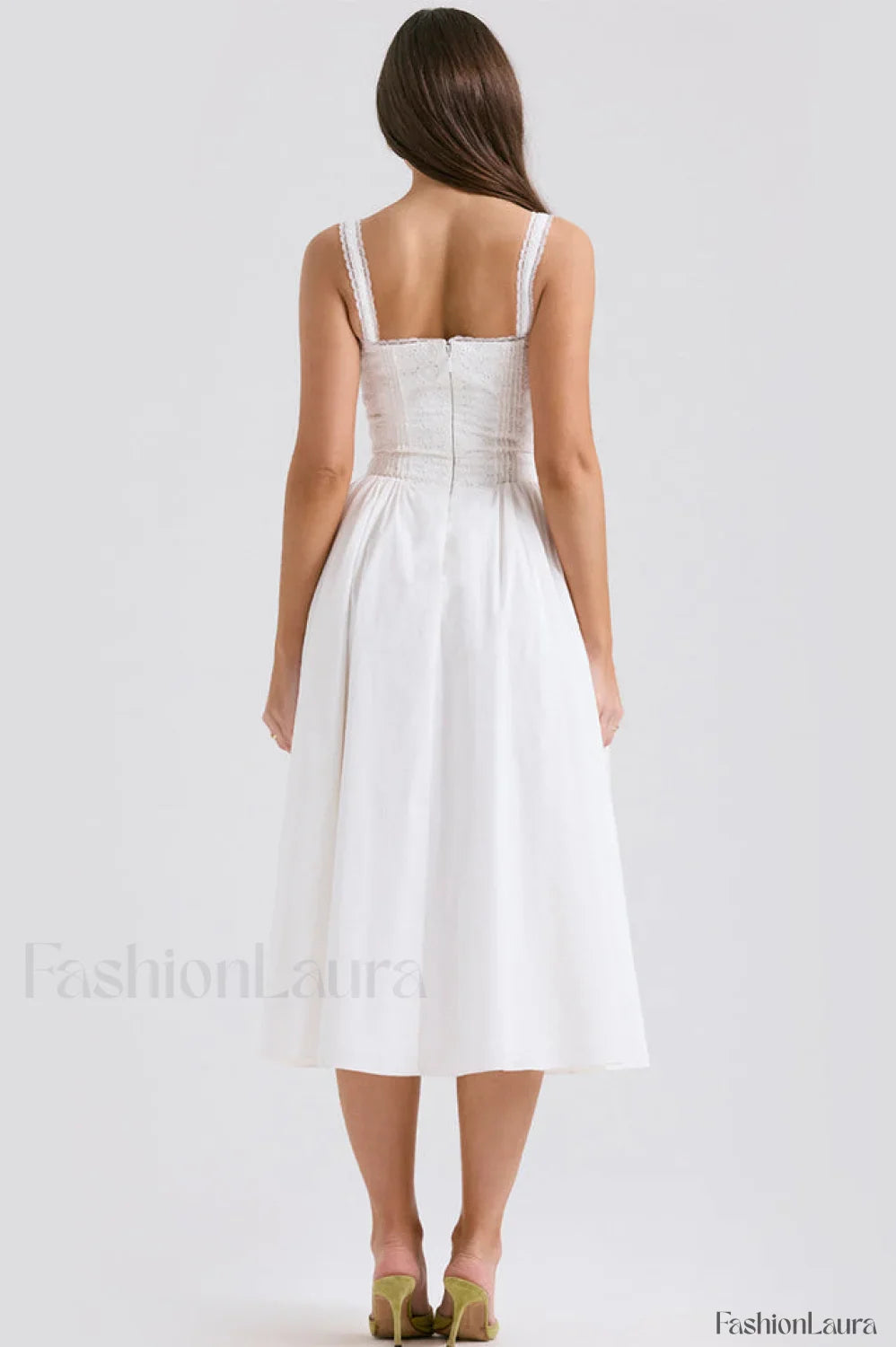 Milia White Stylish Brogue Cotton Dress