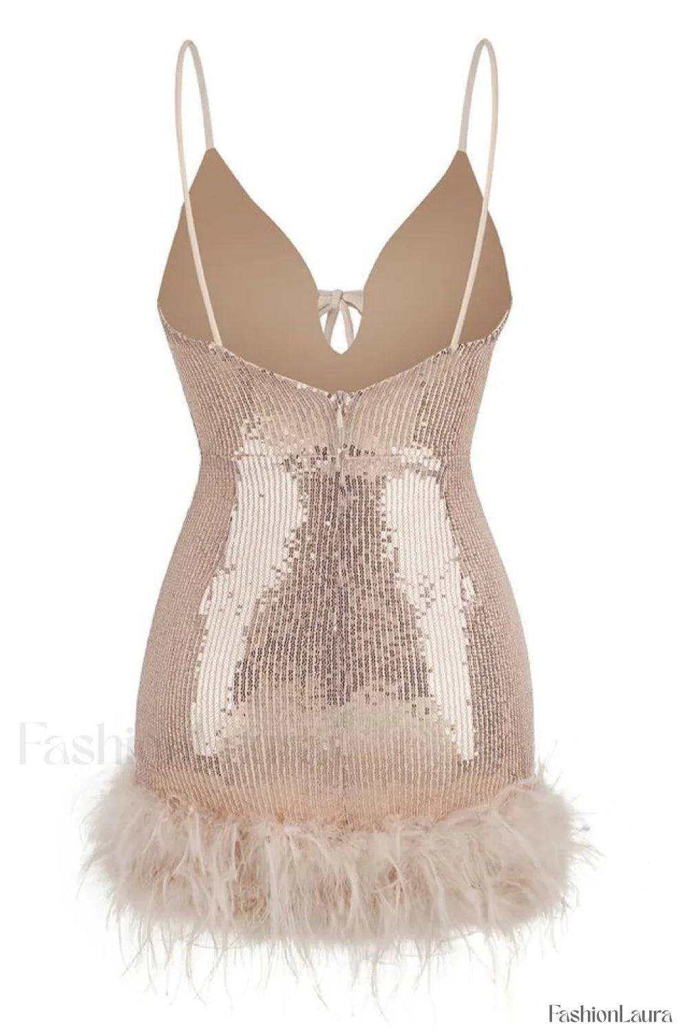Mini Sequin Dress Charming With Feather Trim