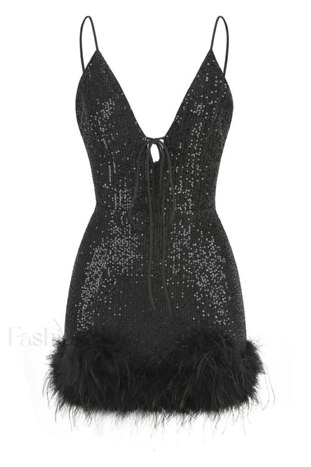 Mini Sequin Dress Charming With Feather Trim