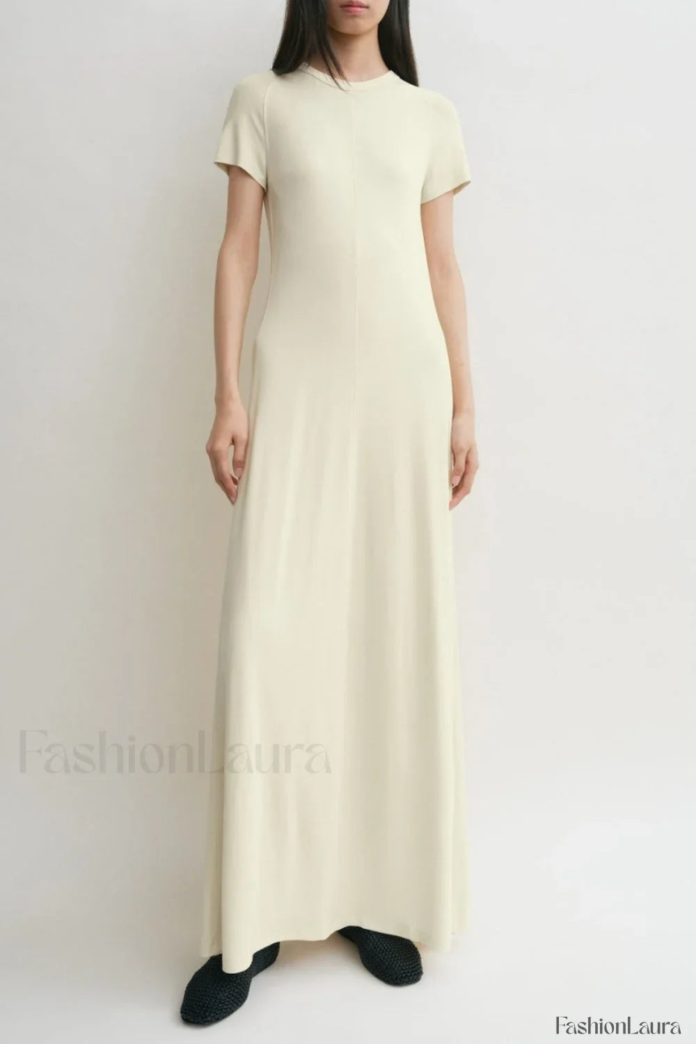 Minimalist A-Line Round Neck Short Sleeve Work Dress