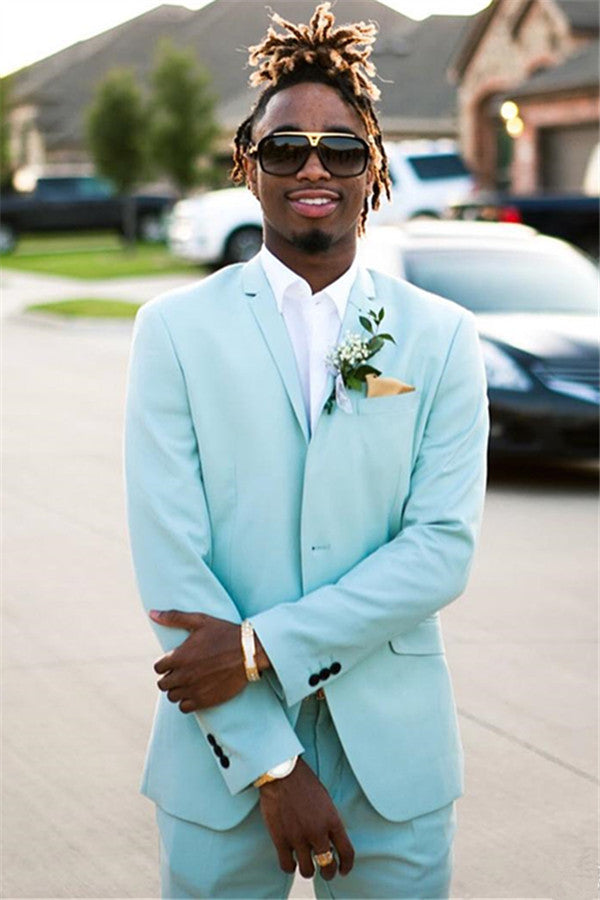 Mint Green Slim-Fit Mens Suits Groomsmen Wear Two Pieces Notched Lapel Formal Prom Suit