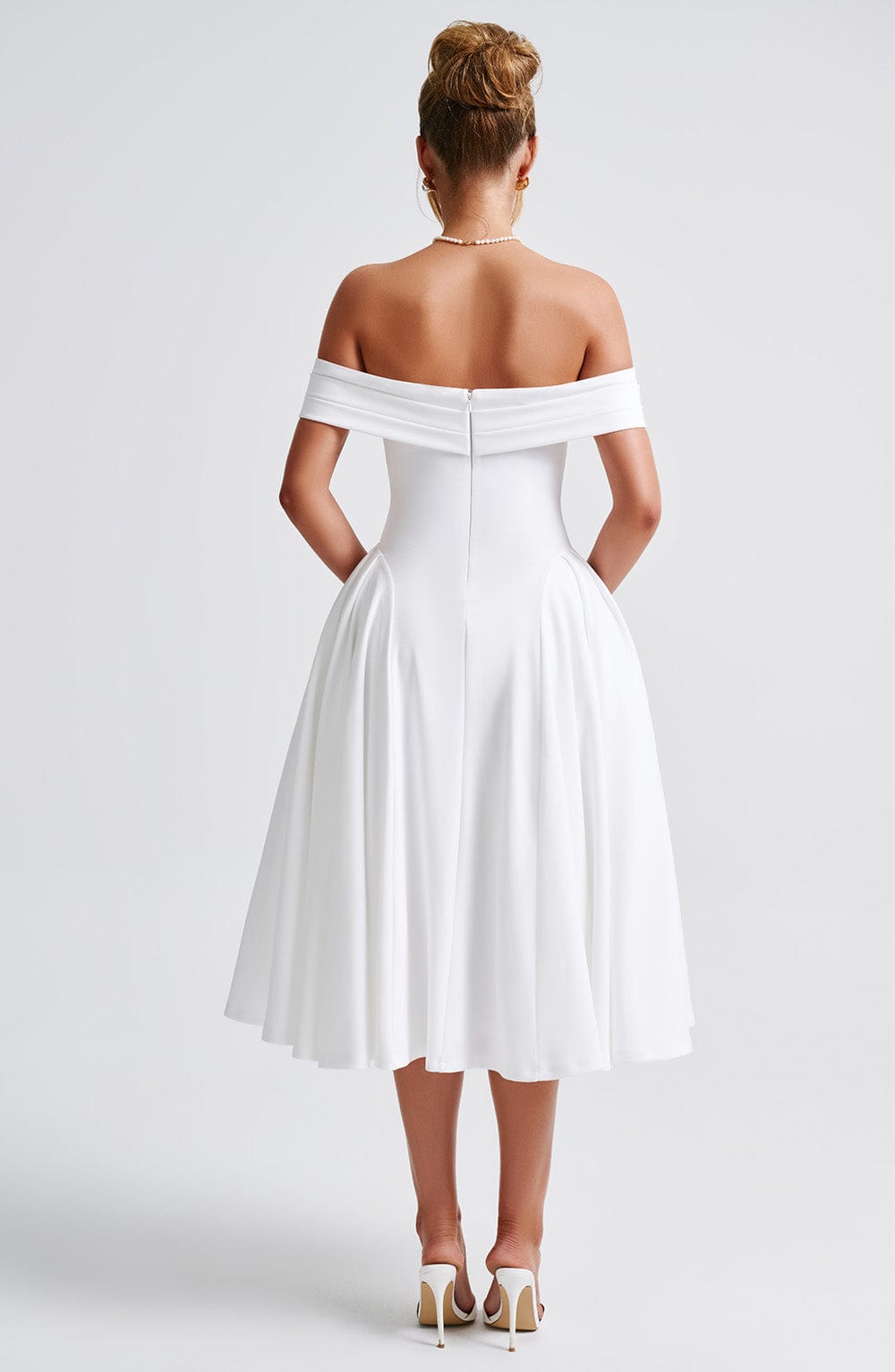 Mila Off Shoulder Pleated Midi Dress