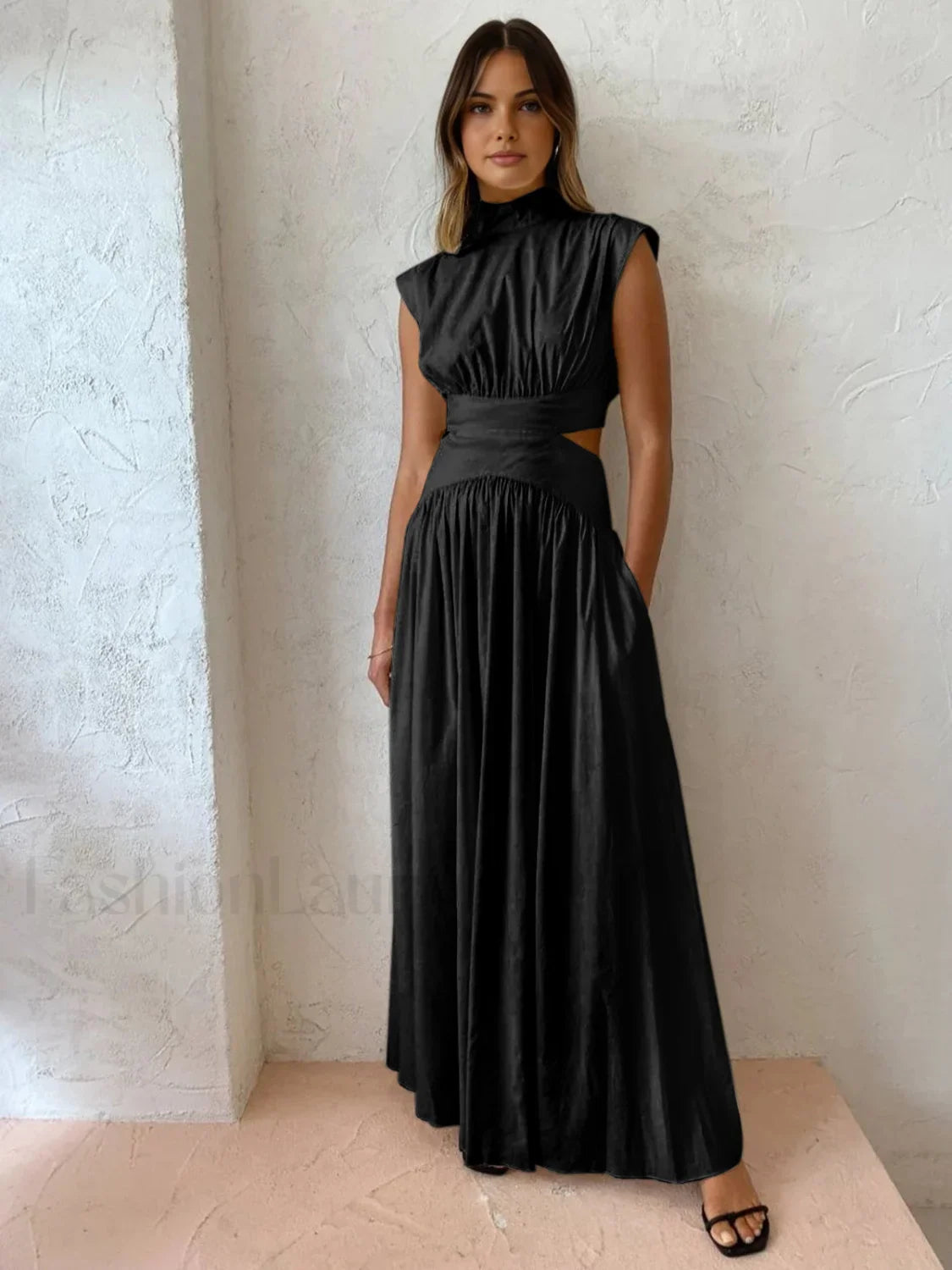 Mock Neck Cut Trendy Out Long Dress