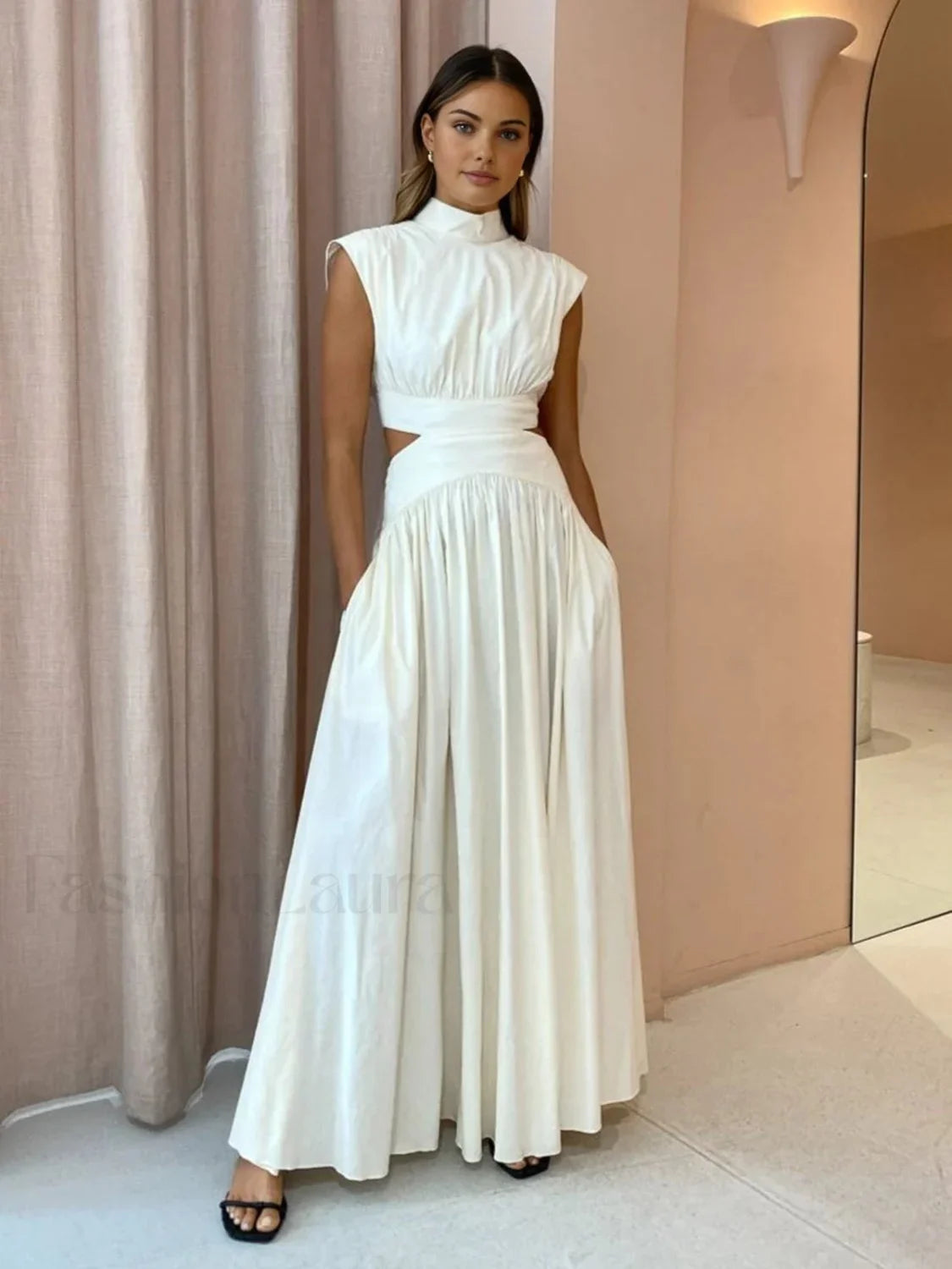 Mock Neck Cut Trendy Out Long Dress