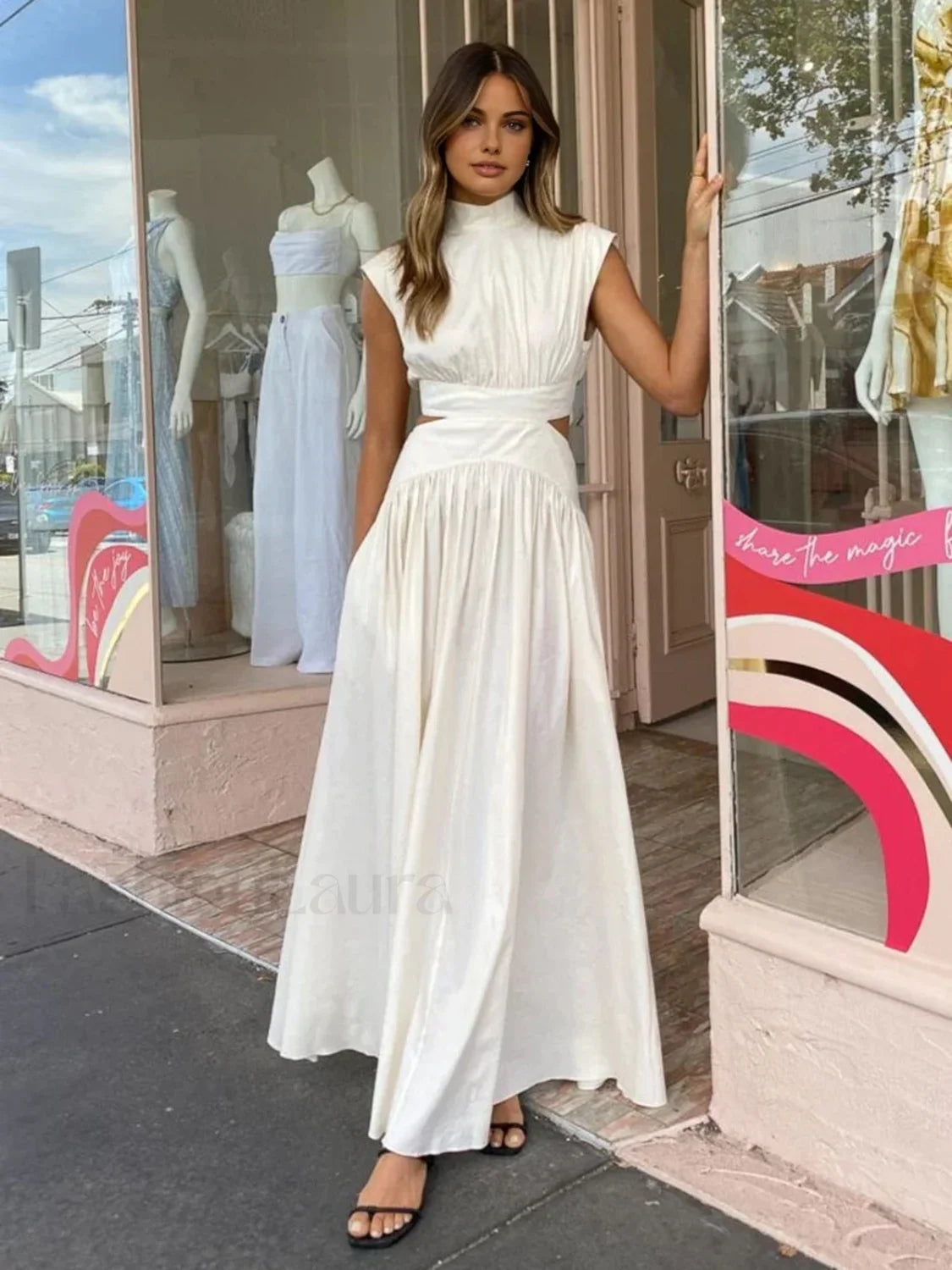 Mock Neck Cut Trendy Out Long Dress