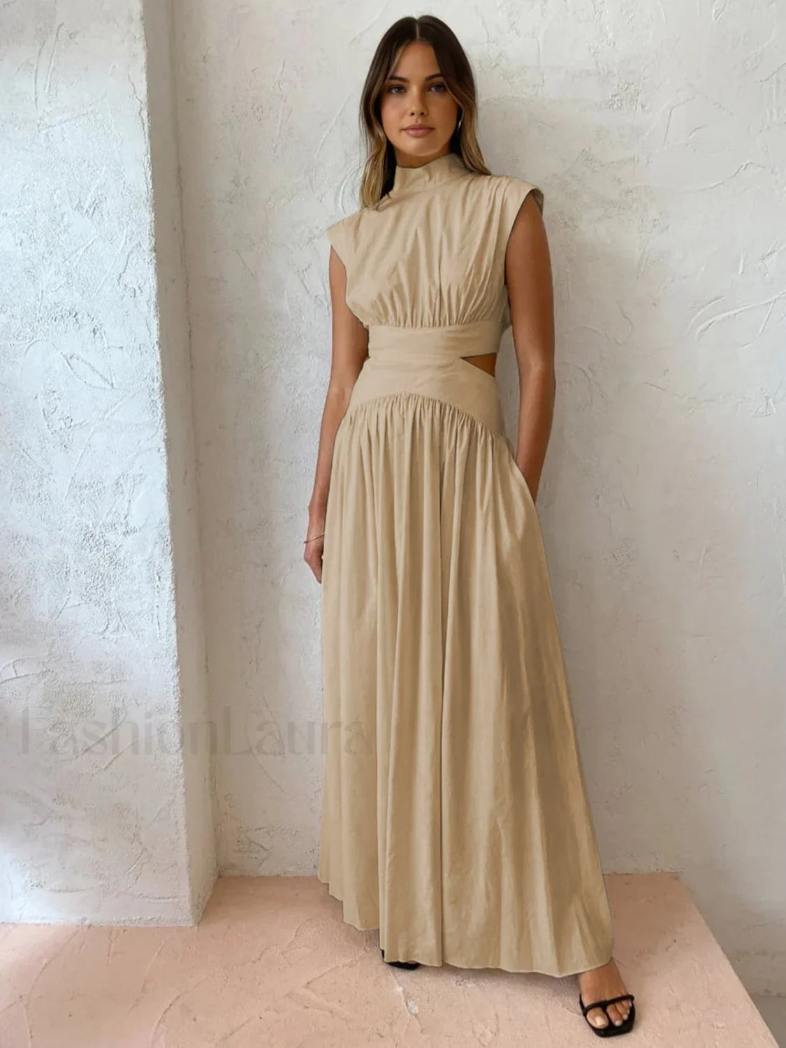 Mock Neck Cut Trendy Out Long Dress