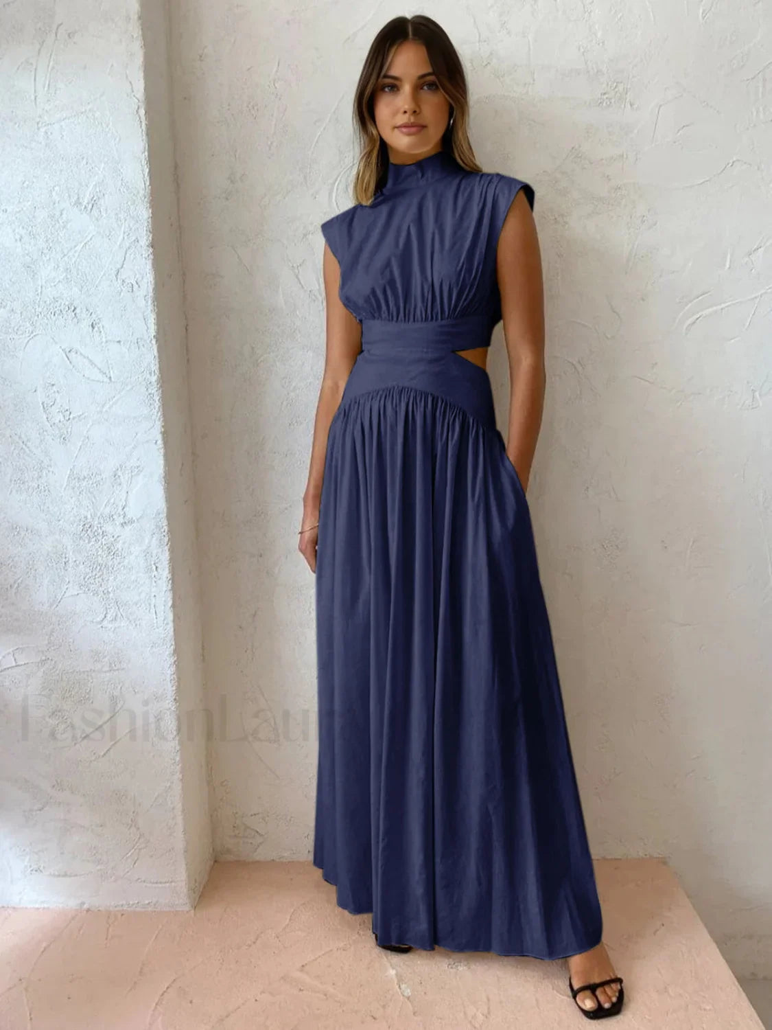 Mock Neck Cut Trendy Out Long Dress
