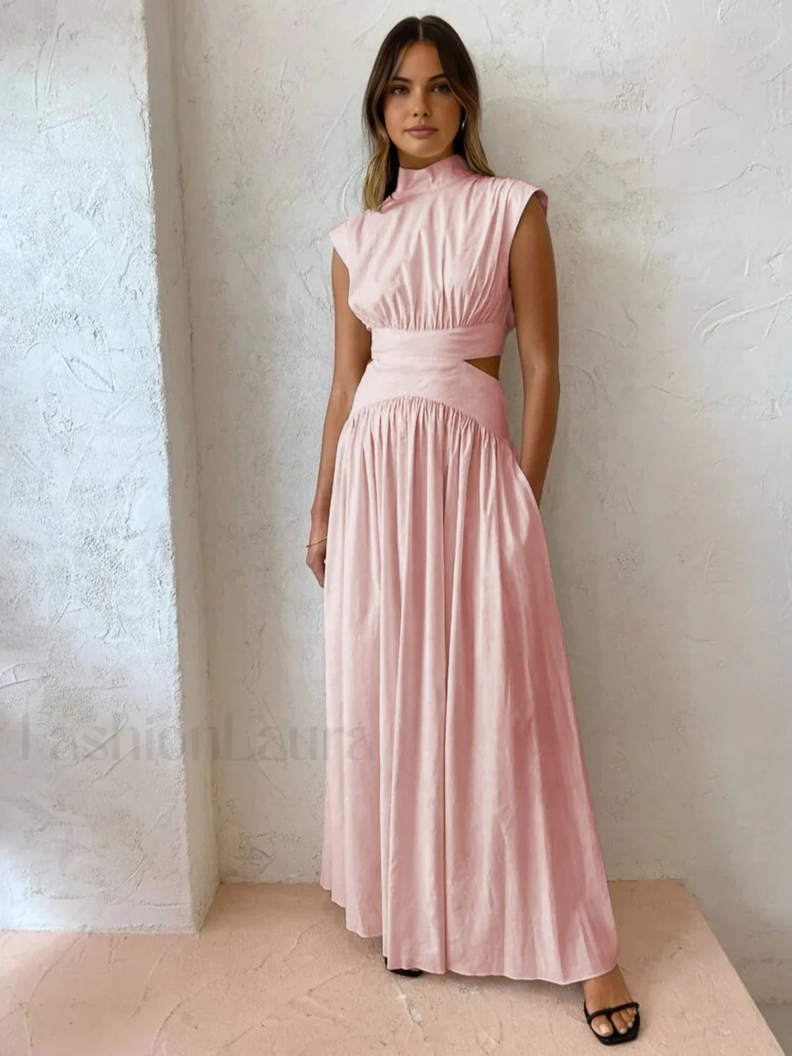 Mock Neck Cut Trendy Out Long Dress