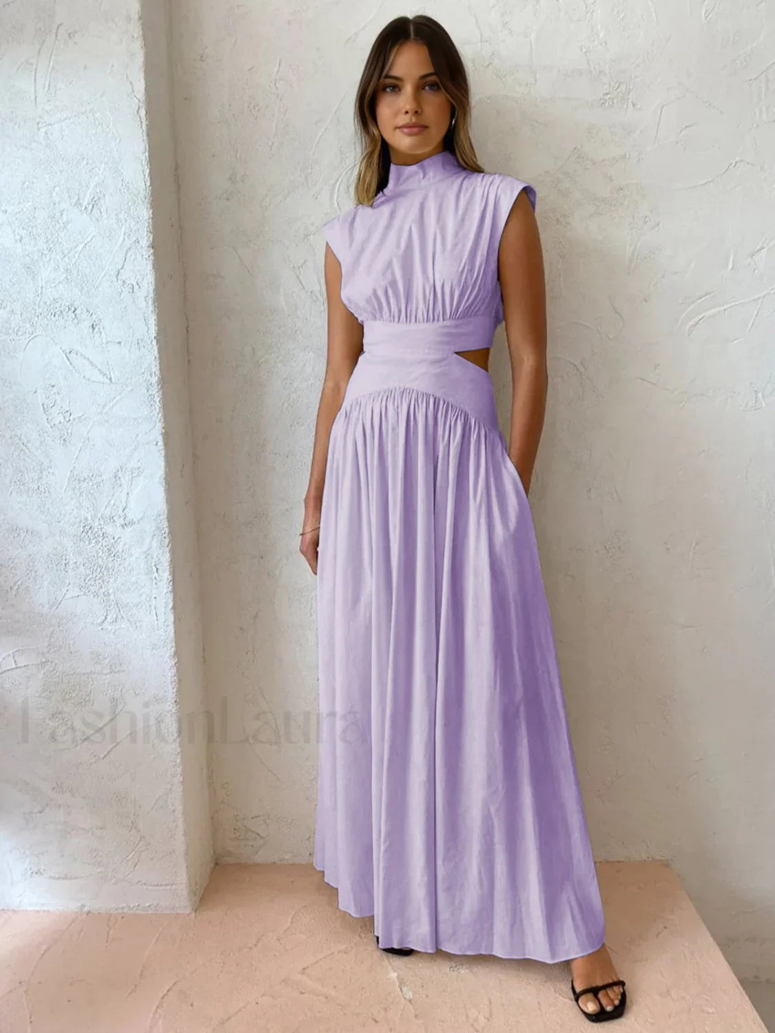Mock Neck Cut Trendy Out Long Dress
