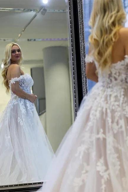 Modern A-line Off-the-shoulder Sleeveless Wedding Dresses With Lace (ZD14921)