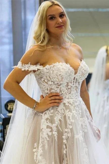 Modern A-line Off-the-shoulder Sleeveless Wedding Dresses With Lace (ZD14921) - View 3 | VelvetHem