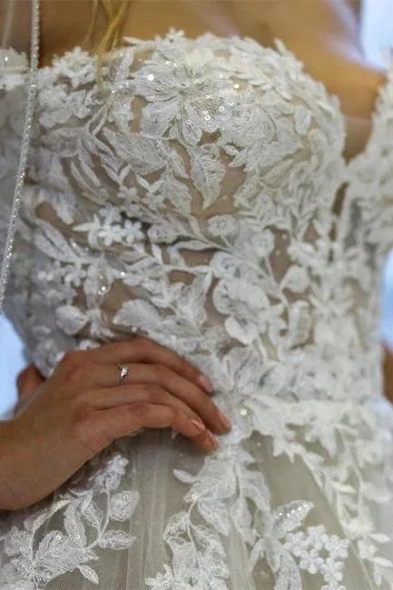 Modern A-line Off-the-shoulder Sleeveless Wedding Dresses With Lace (ZD14921) - View 4 | VelvetHem