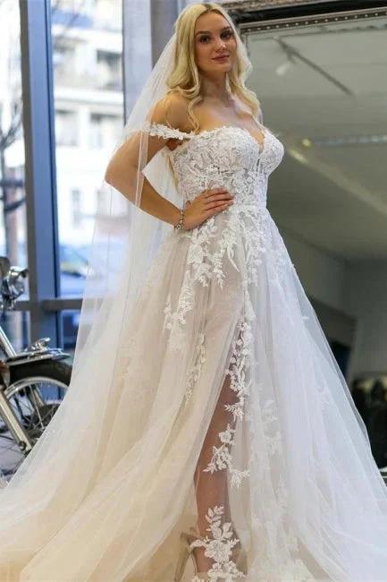 Modern A-line Off-the-shoulder Sleeveless Wedding Dresses With Lace (ZD14921)