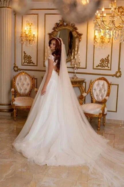 Modern Long A-line Sleeveless Wedding Dresses With Lace (ZD14989) - View 2 | VelvetHem