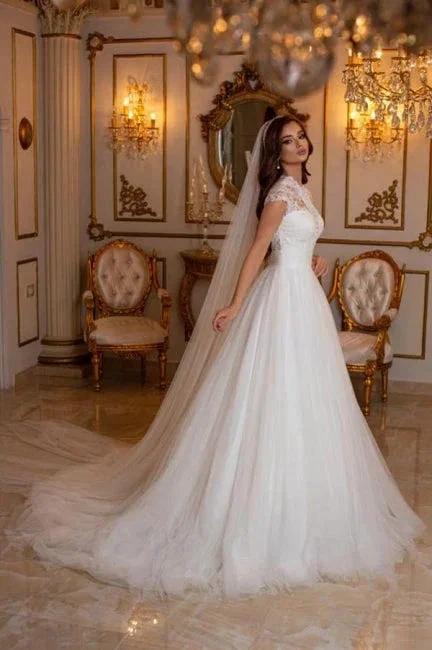 Modern Long A-line Sleeveless Wedding Dresses With Lace (ZD14989)