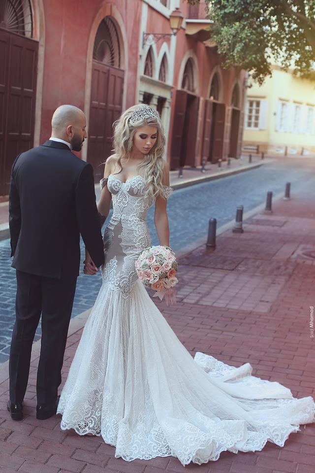 Modern Mermaid Lace Off-the-Shoulder Wedding Dresses Open Back Bridal Gowns