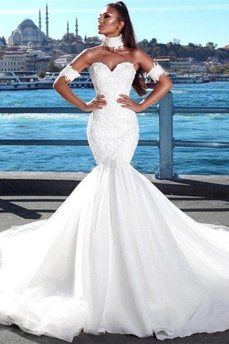 Modern Mermaid Sweetheart Modern Wedding Dresses Lace Dresses for Weddings with Choker