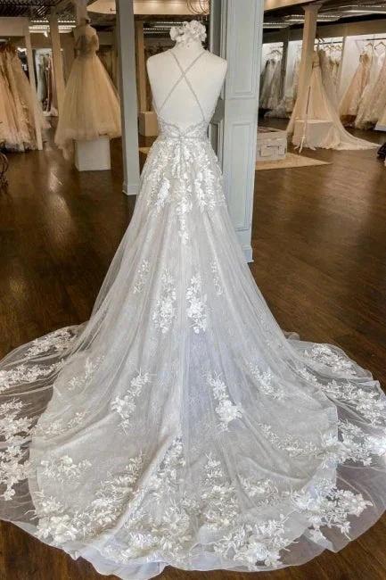 Modern Spaghetti Straps A-Line Wedding dresses With Lace (ZD16460)